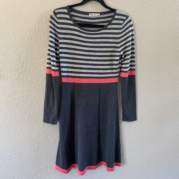 Eliza J Sweater Dress Gray Red Striped Knit Long Sleeve Career small - Picture 1 of 9